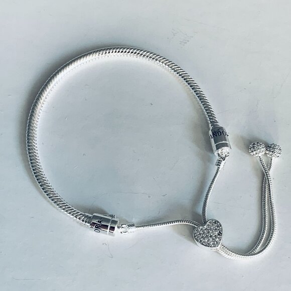 NEW Authentic Pandora Heart Clasp Slider Bracelet / Pandora Silver Charms - Picture 1 of 5